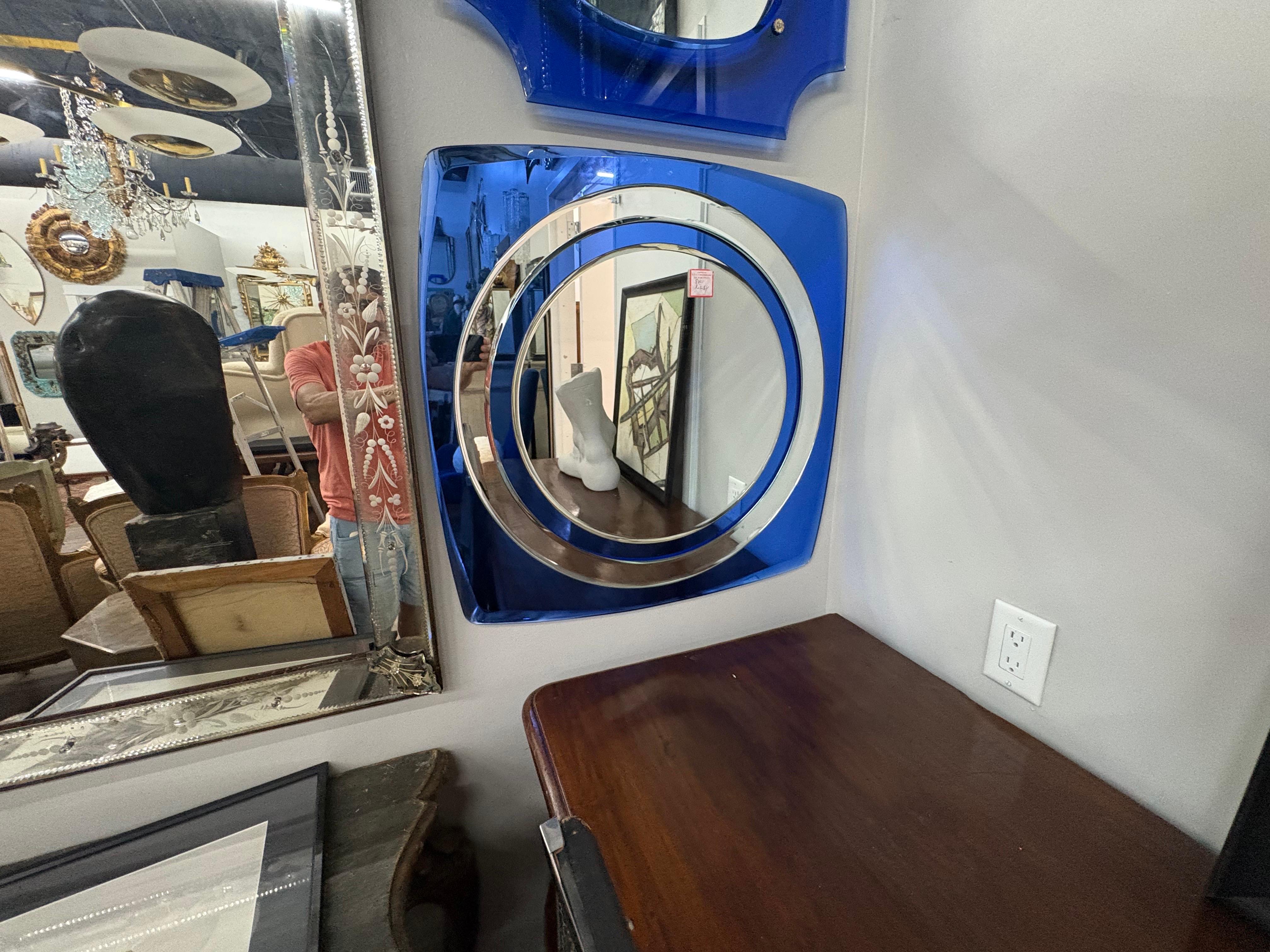Mid-Century moderno Specchio blu moderno italiano in stile Fontana Arte in vendita