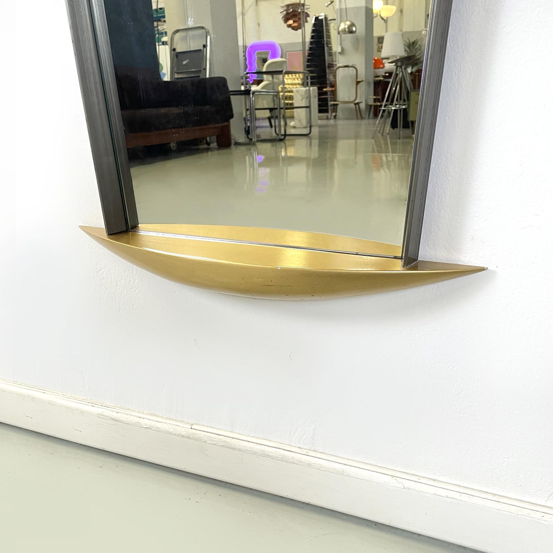 Italian Modern Full-Length Wall Mirror in Gold Wood and Metal, 1980s For Sale 8