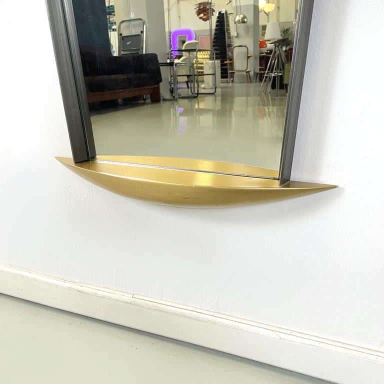 Italian Modern FullLength Wall Mirror in Gold Wood and Metal, 1980s