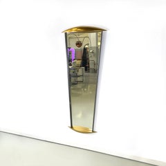 Italian Modern Full-Length Wall Mirror in Gold Wood and Metal, 1980s