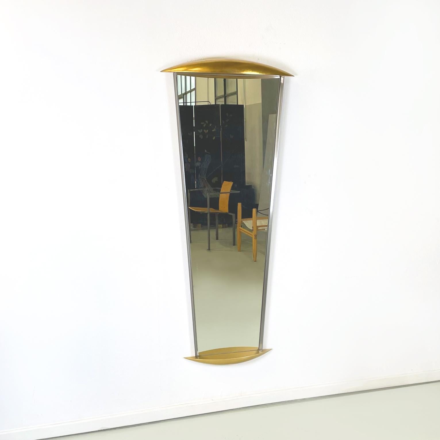 Italian Modern Full-Length Wall Mirror in Gold Wood and Metal, 1980s In Good Condition For Sale In MIlano, IT