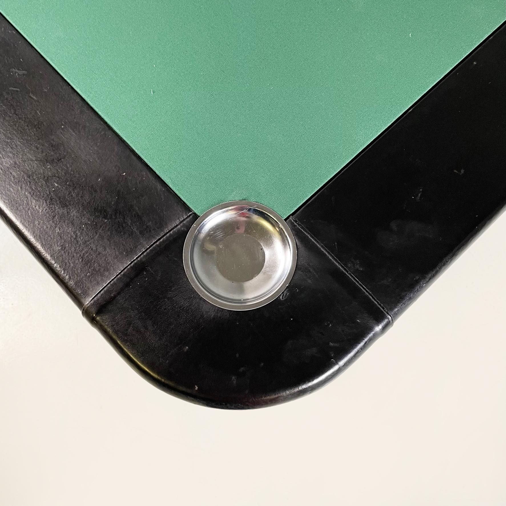 Fin du 20e siècle Table de jeu moderne italienne en tissu vert, cuir noir et acier chromé, années 1970 en vente