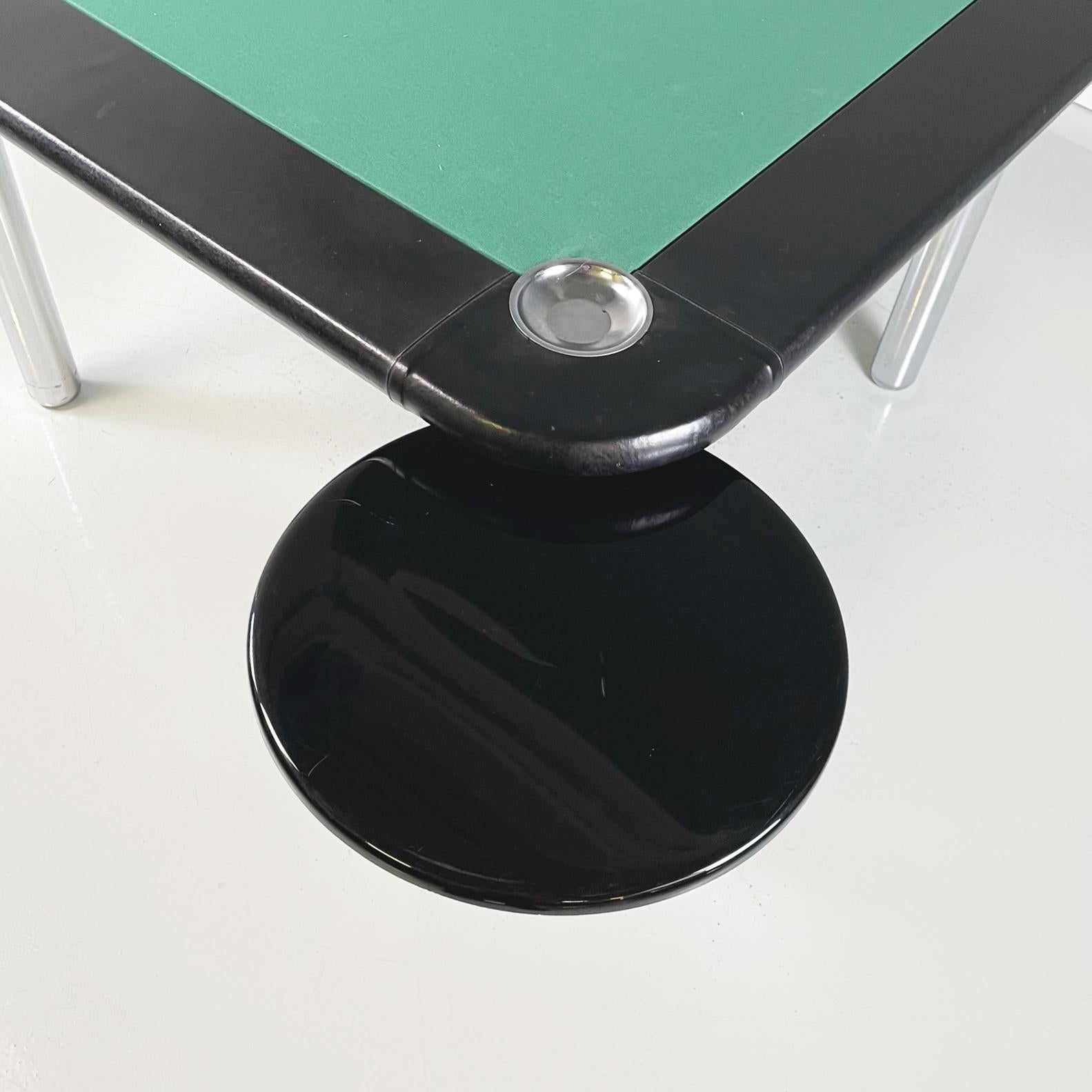 Italian Modern Game Table in Green Fabric Black Leather and Chromed Steel, 1970s For Sale 2