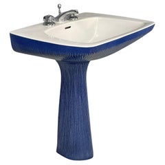 Lavabo italiano moderno de cerámica azul Gardena de Antonia Campi Richard Ginori, años 70