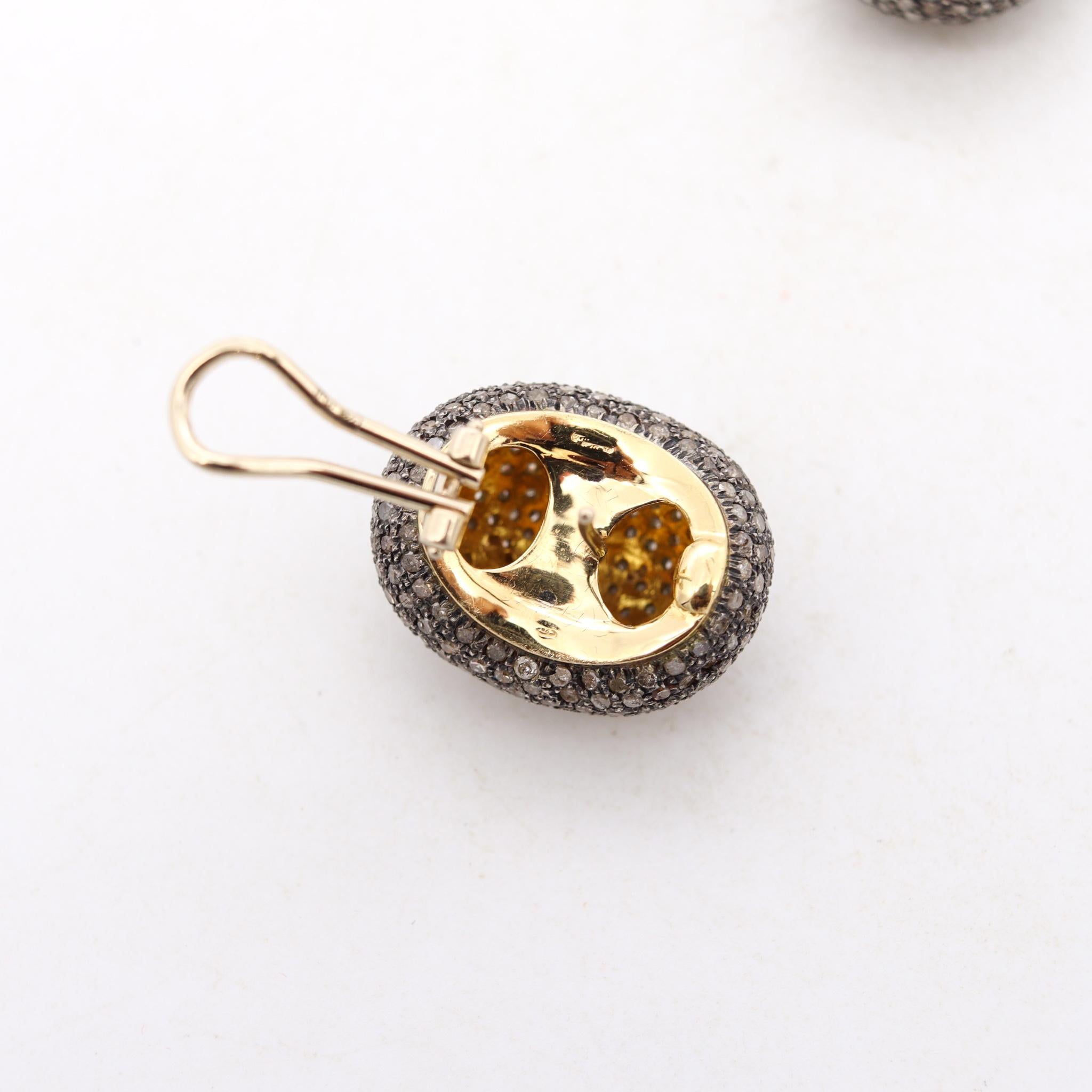 Brilliant Cut Italian Modern Gems Cluster Earrings 18Kt Yellow Gold 8.85 Cts Fancy Diamonds For Sale