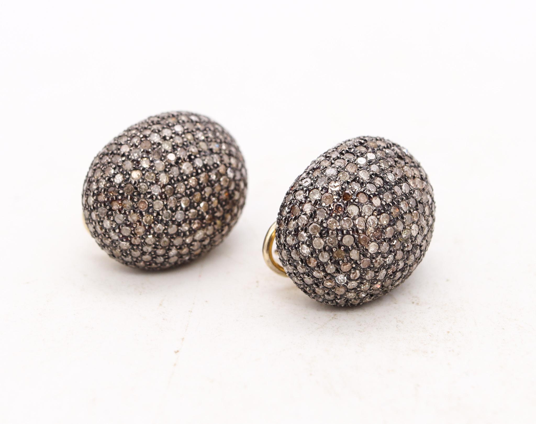 Women's Italian Modern Gems Cluster Earrings 18Kt Yellow Gold 8.85 Cts Fancy Diamonds For Sale