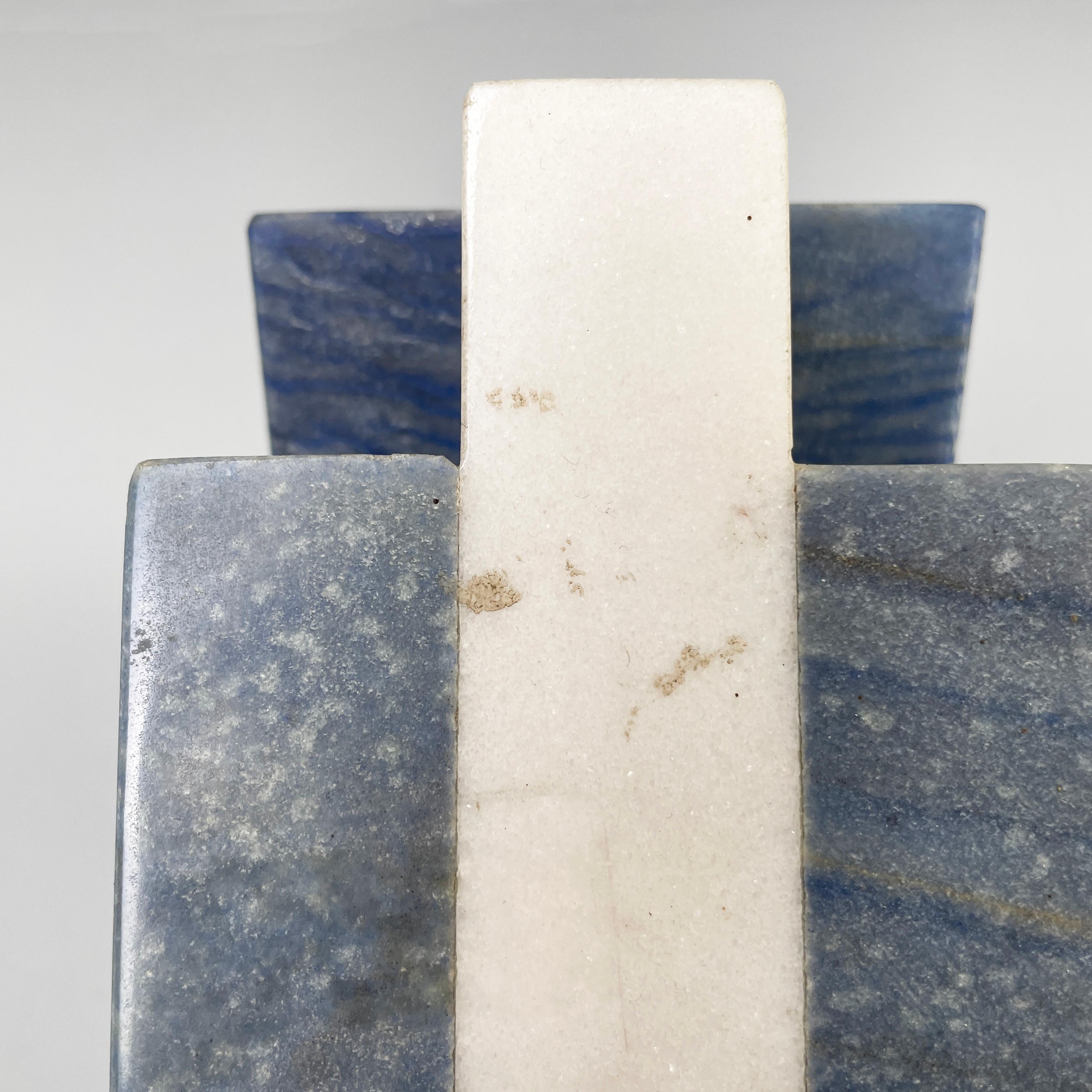 Italian modern geometric sculptures in white, blue and pink marble, 1980s For Sale 4