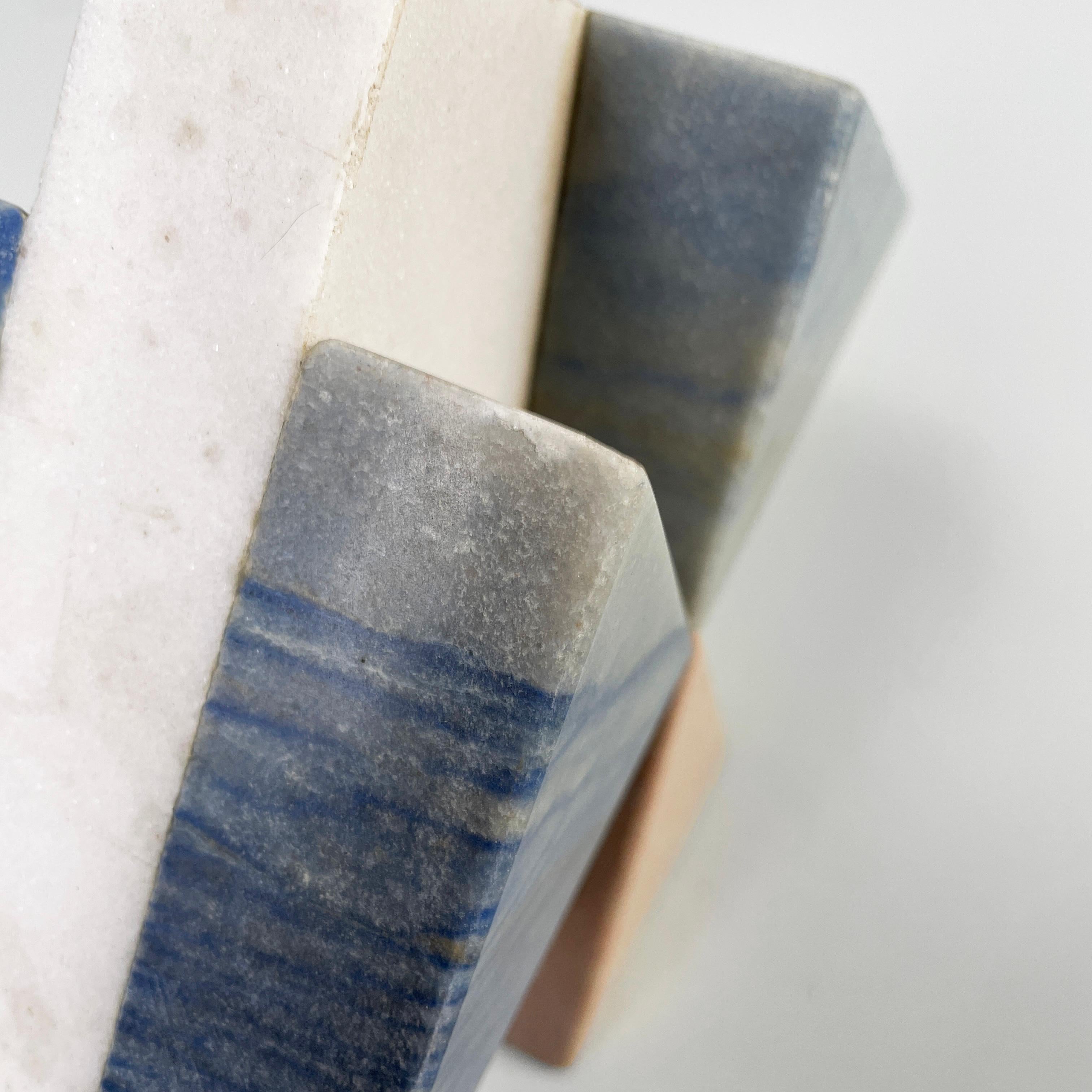 Italian modern geometric sculptures in white, blue and pink marble, 1980s For Sale 5