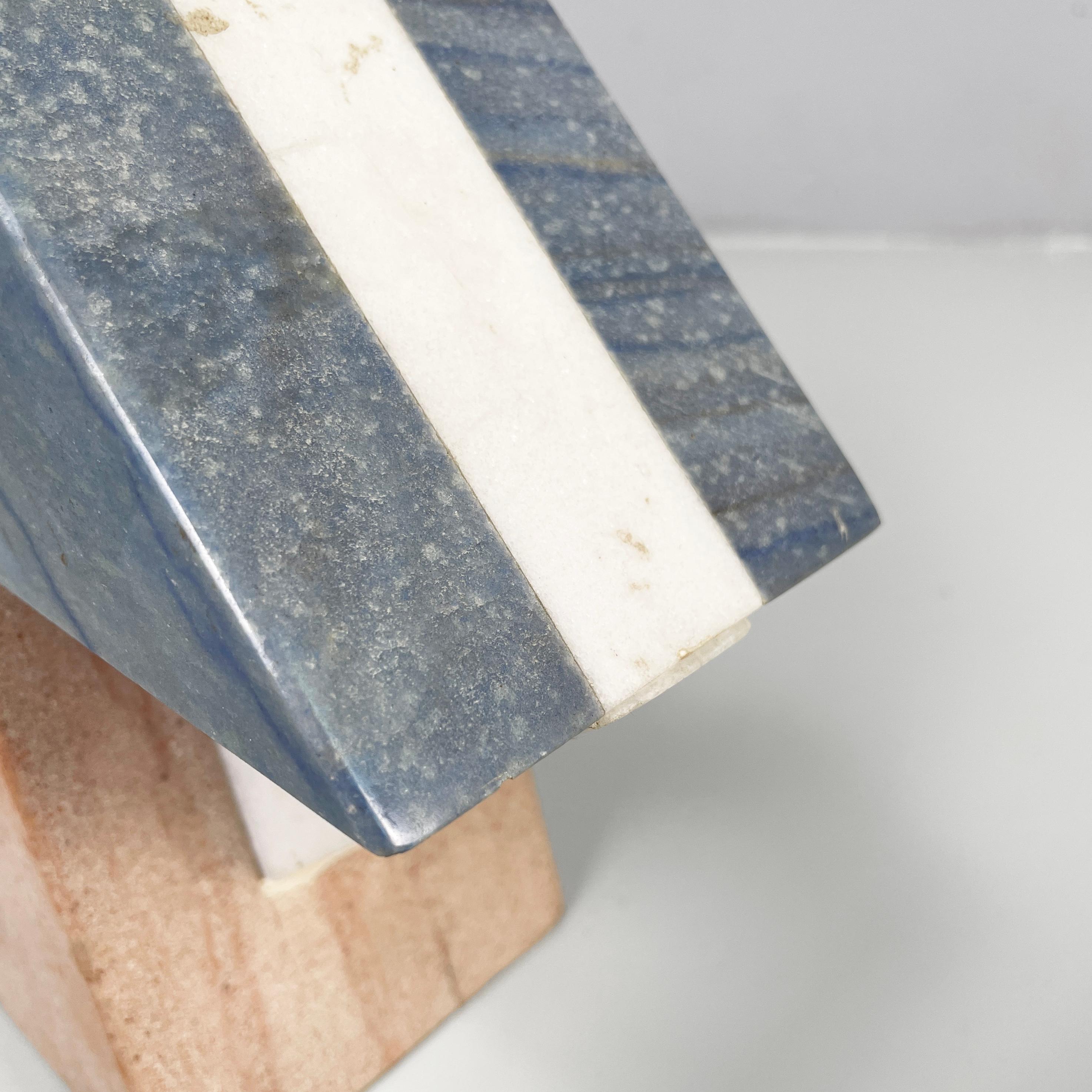 Italian modern geometric sculptures in white, blue and pink marble, 1980s For Sale 6