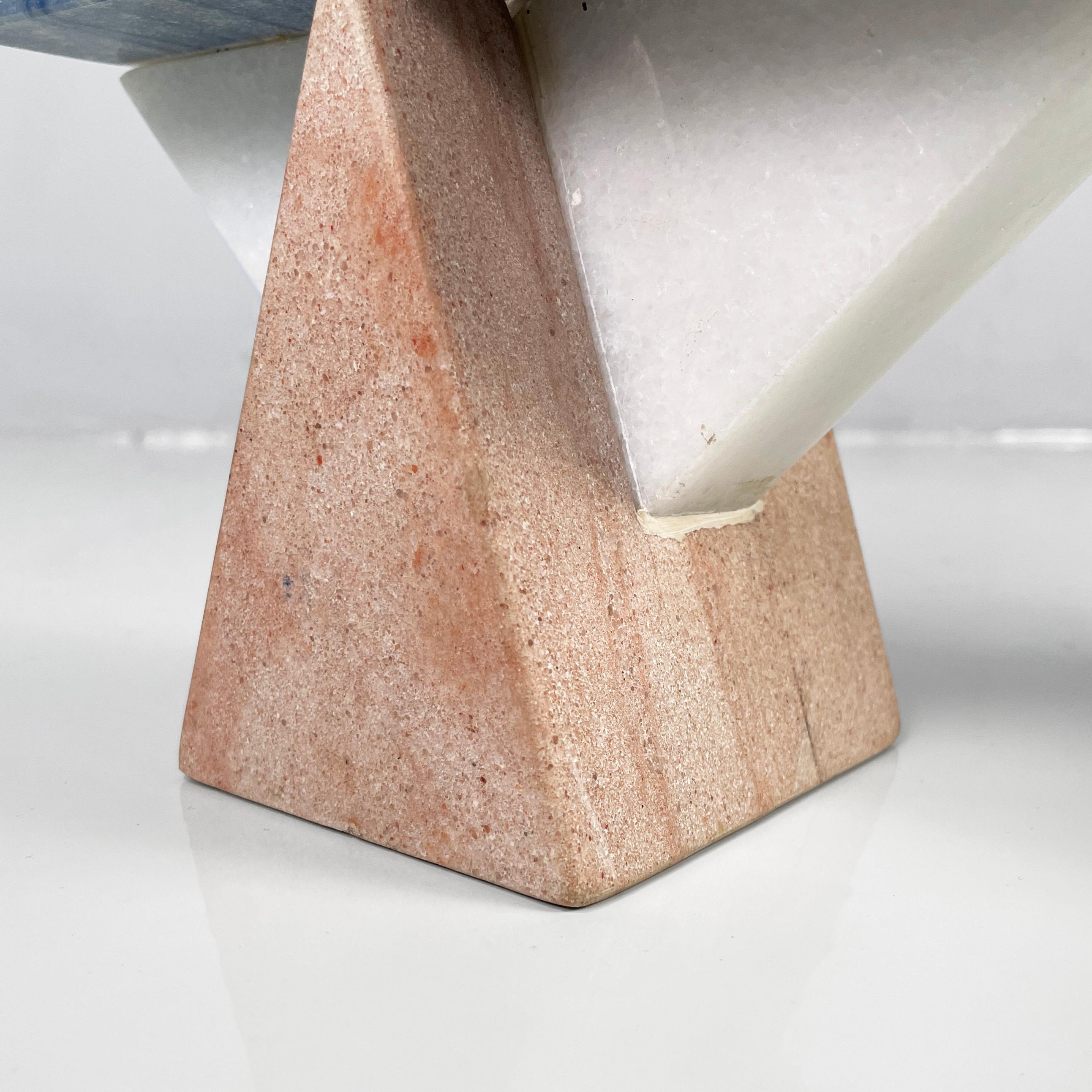 Italian modern geometric sculptures in white, blue and pink marble, 1980s For Sale 7