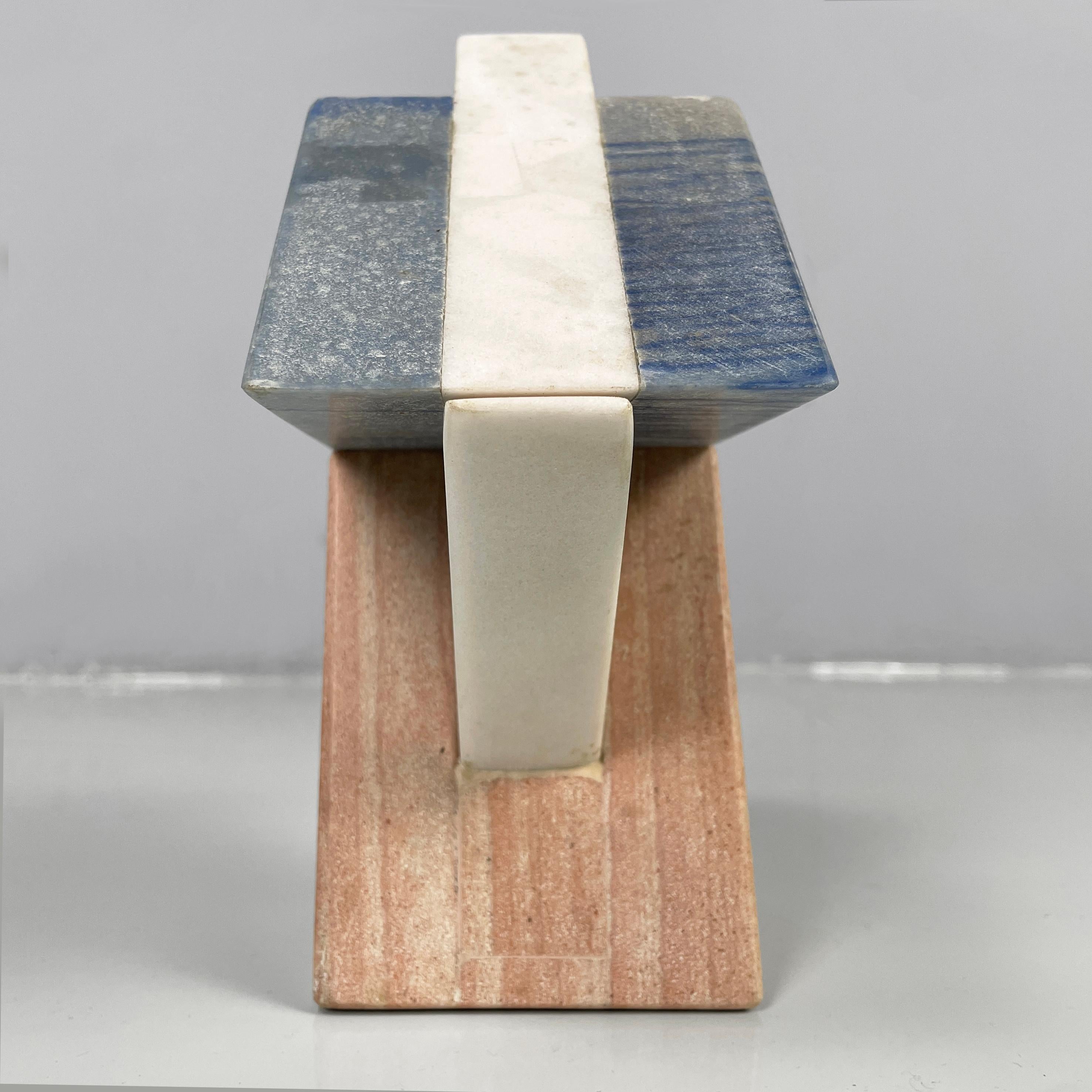 Italian modern geometric sculptures in white, blue and pink marble, 1980s For Sale 8