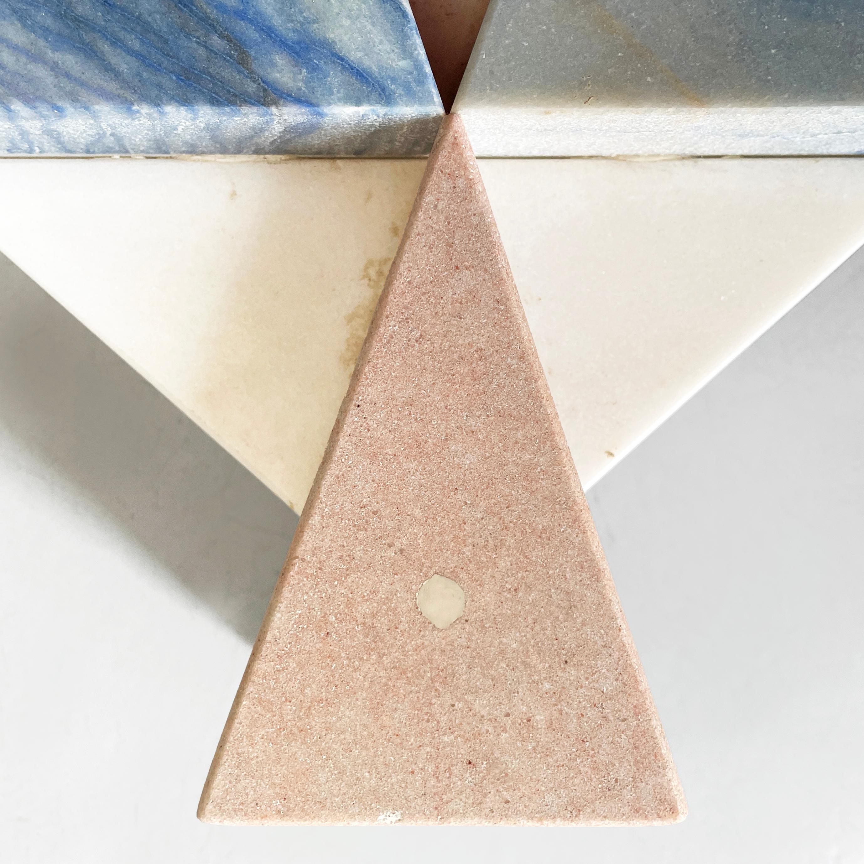 Italian modern geometric sculptures in white, blue and pink marble, 1980s For Sale 10