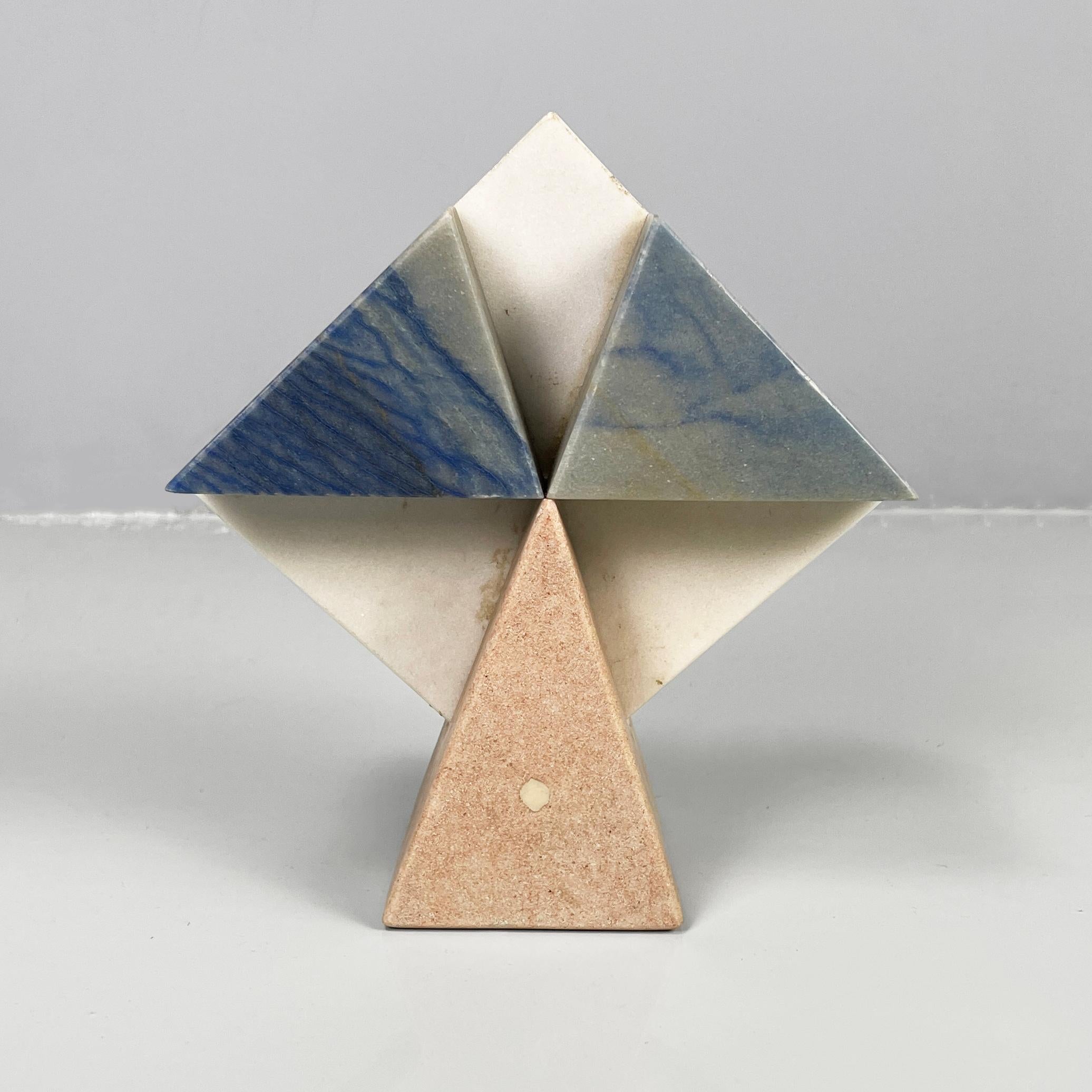 Modern Italian modern geometric sculptures in white, blue and pink marble, 1980s For Sale