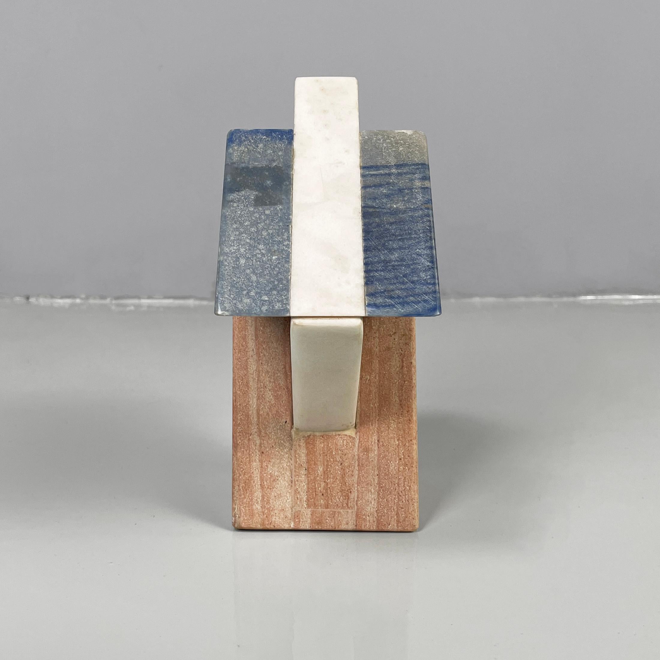 Late 20th Century Italian modern geometric sculptures in white, blue and pink marble, 1980s For Sale
