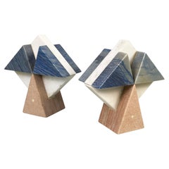 Italienische moderne geometrische Skulpturen aus weißem, blauem und rosa Marmor, 1980er Jahre