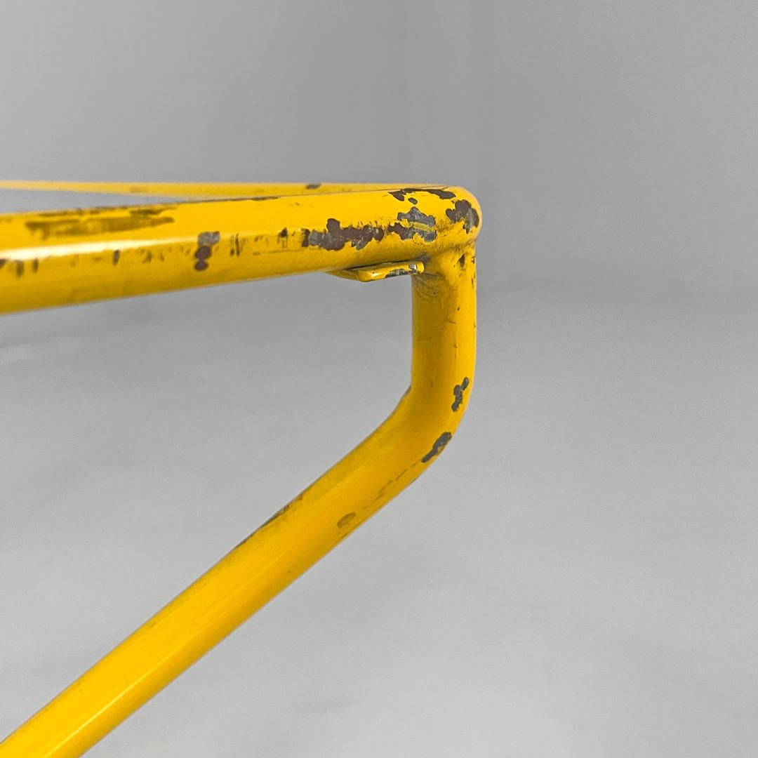 Italian modern geometric yellow painted metal rod coffee table, 1980s 4