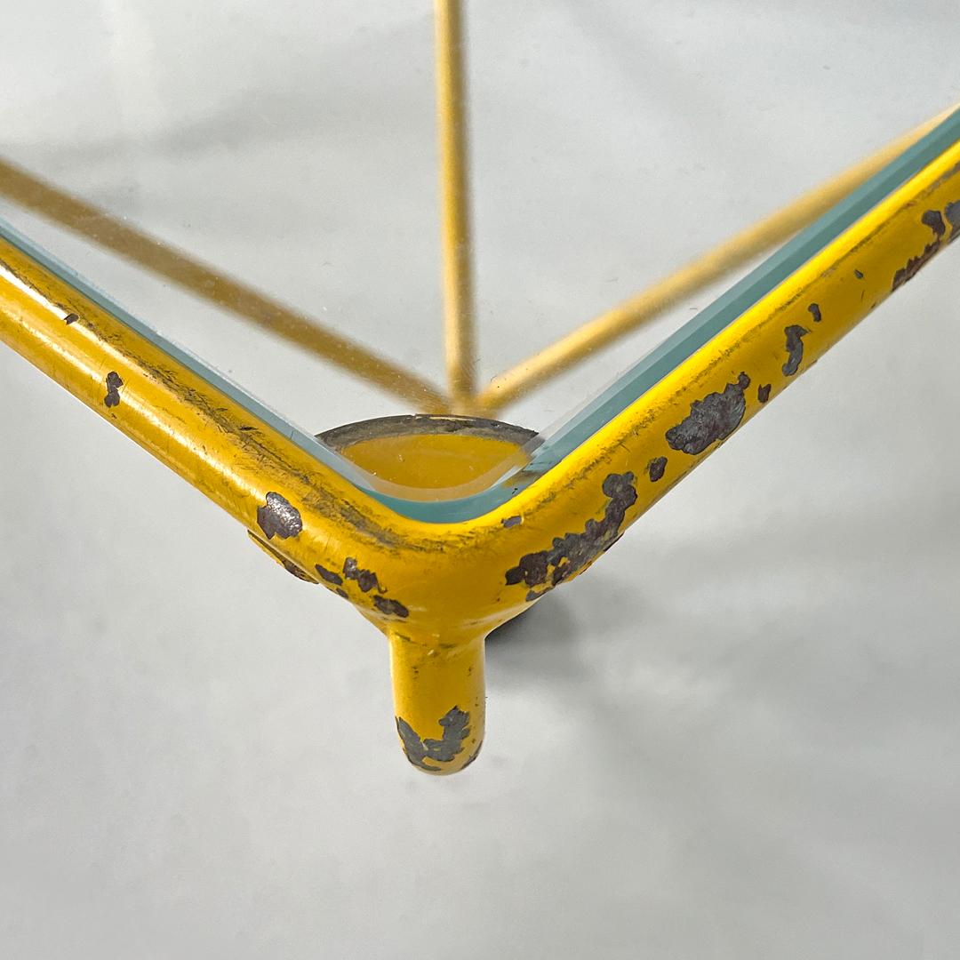 Italian modern geometric yellow painted metal rod coffee table, 1980s 5