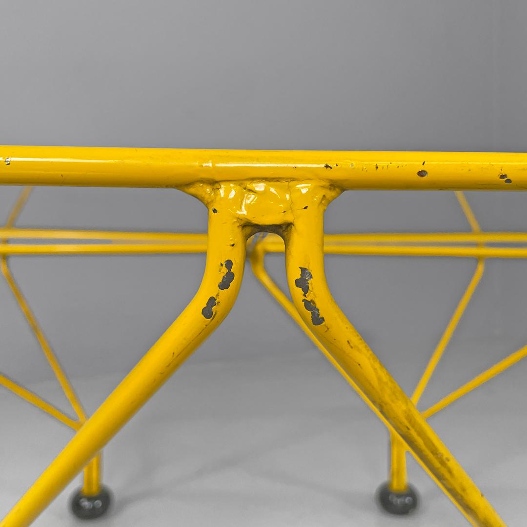 Italian modern geometric yellow painted metal rod coffee table, 1980s 7