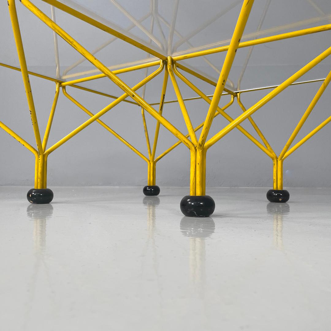 Italian modern geometric yellow painted metal rod coffee table, 1980s For Sale 9