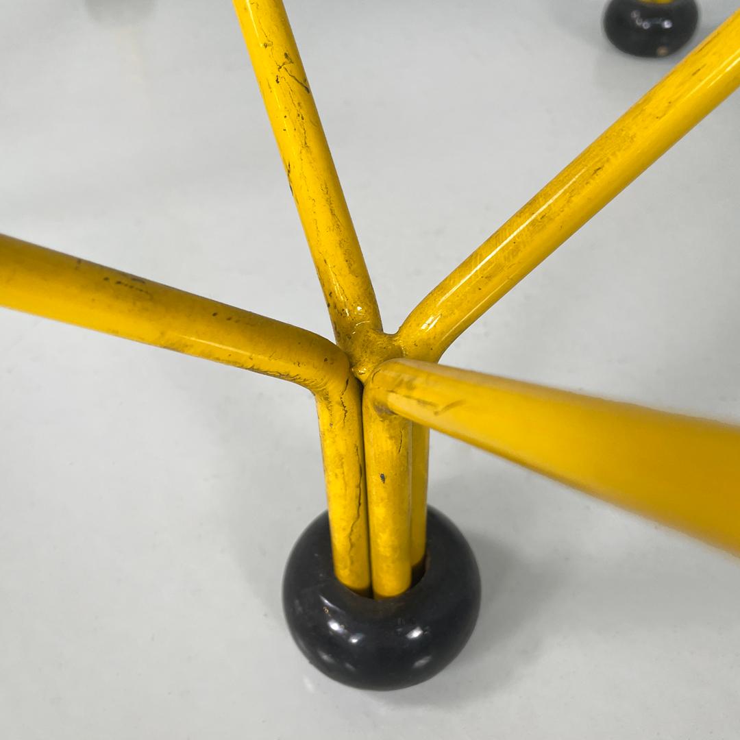 Italian modern geometric yellow painted metal rod coffee table, 1980s 10