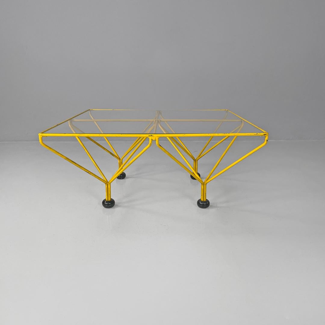 Modern Italian modern geometric yellow painted metal rod coffee table, 1980s