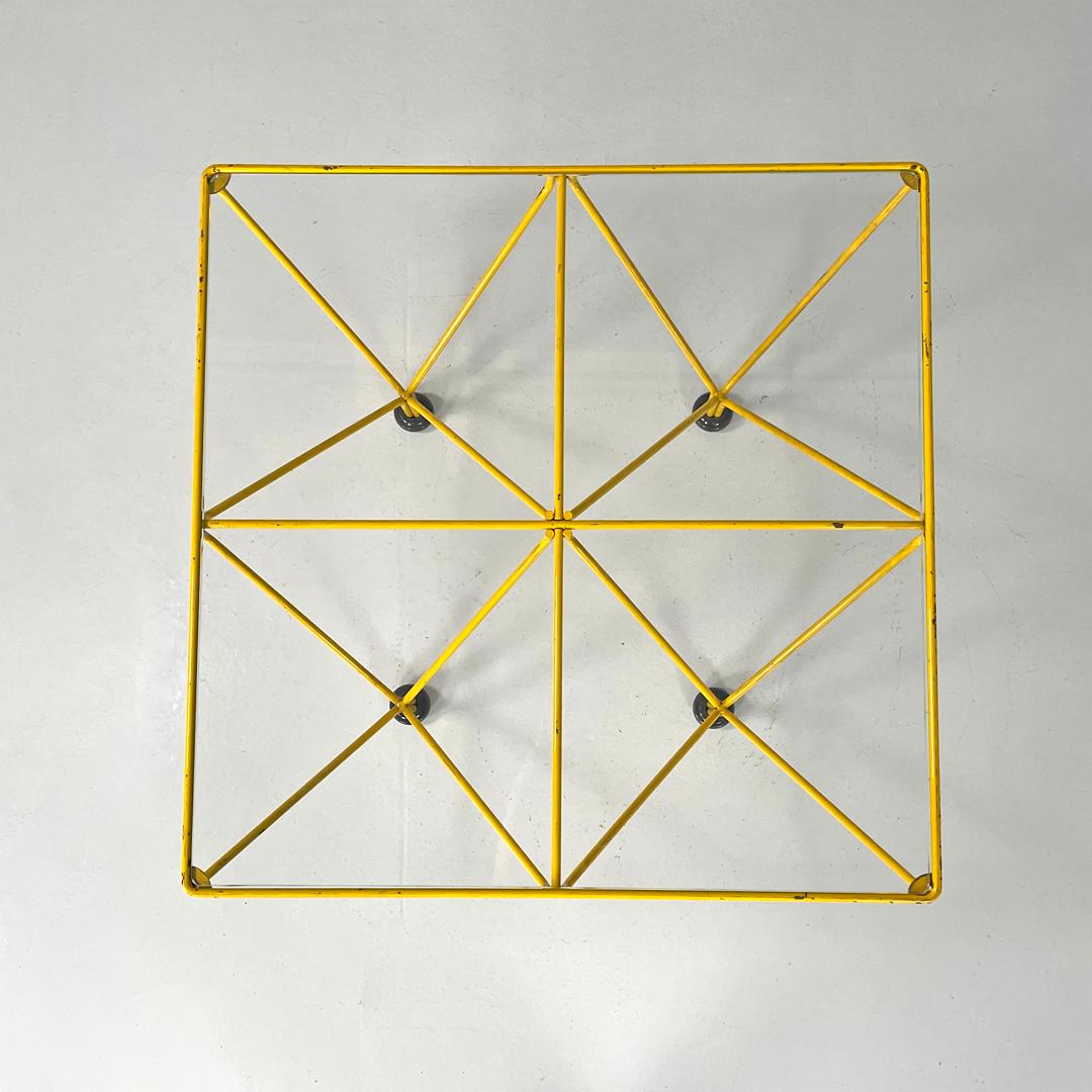 Italian modern geometric yellow painted metal rod coffee table, 1980s 1