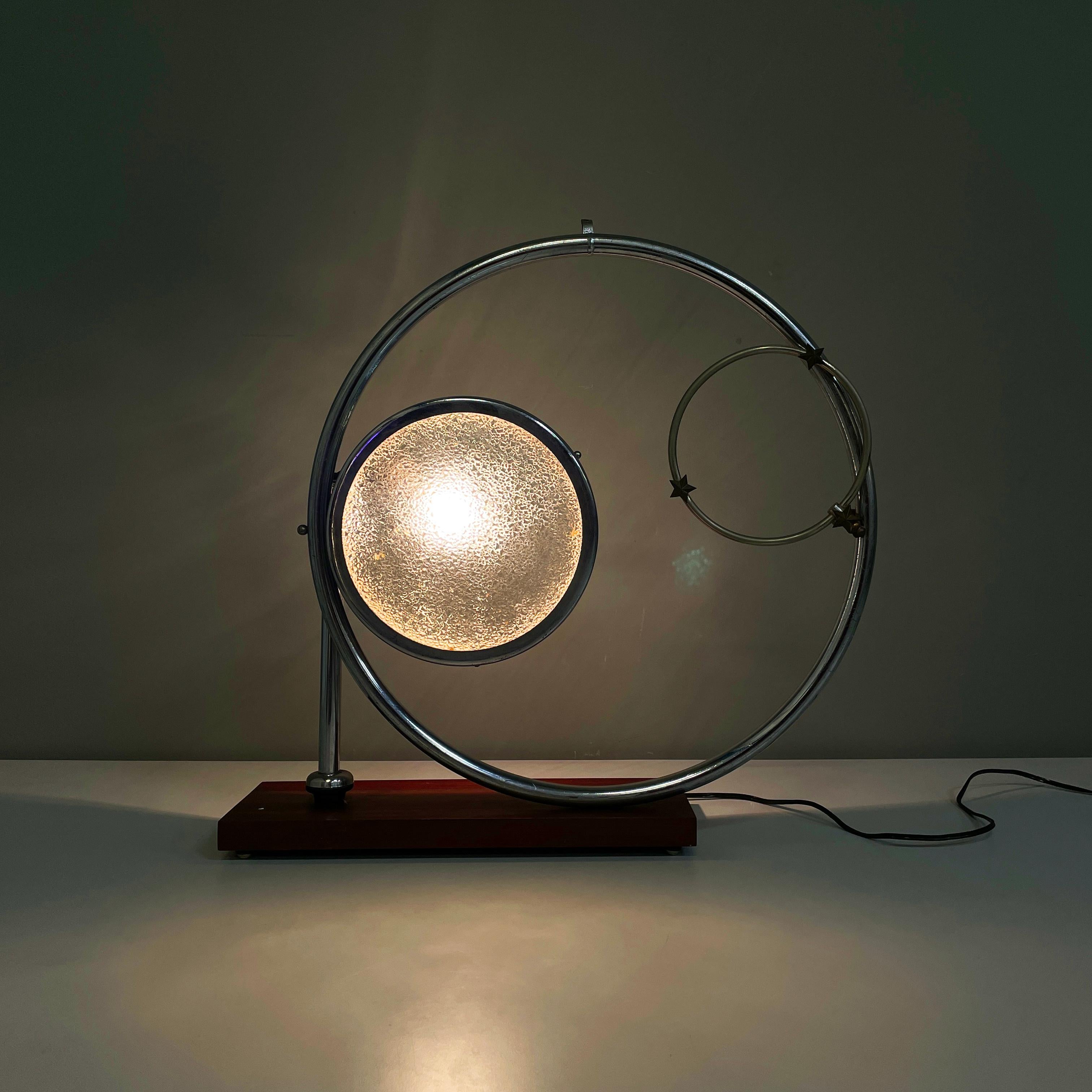 Modern Italian modern Geometrical table lamp with crafted glass, metal and wood, 1980s For Sale