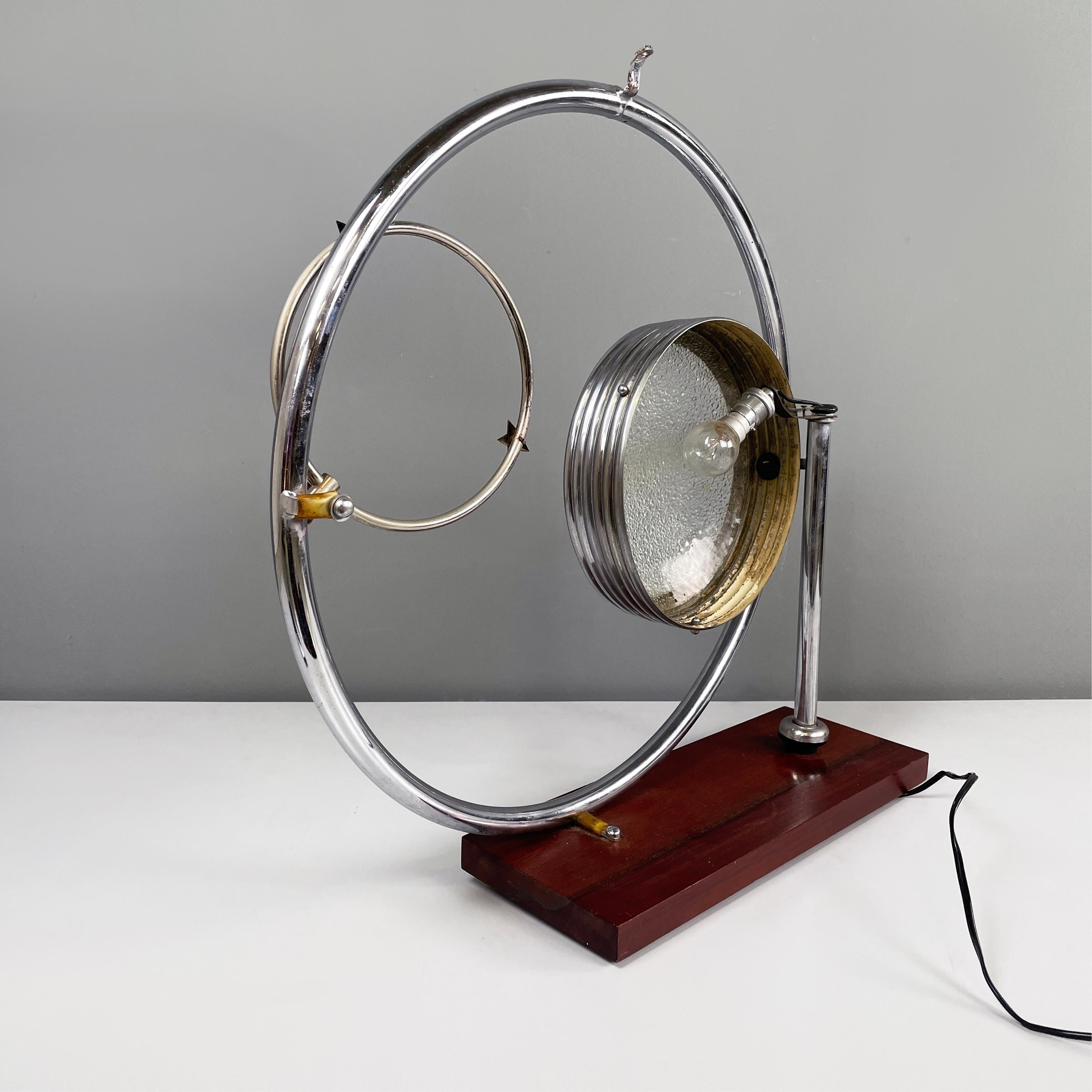 Metal Italian modern Geometrical table lamp with crafted glass, metal and wood, 1980s For Sale