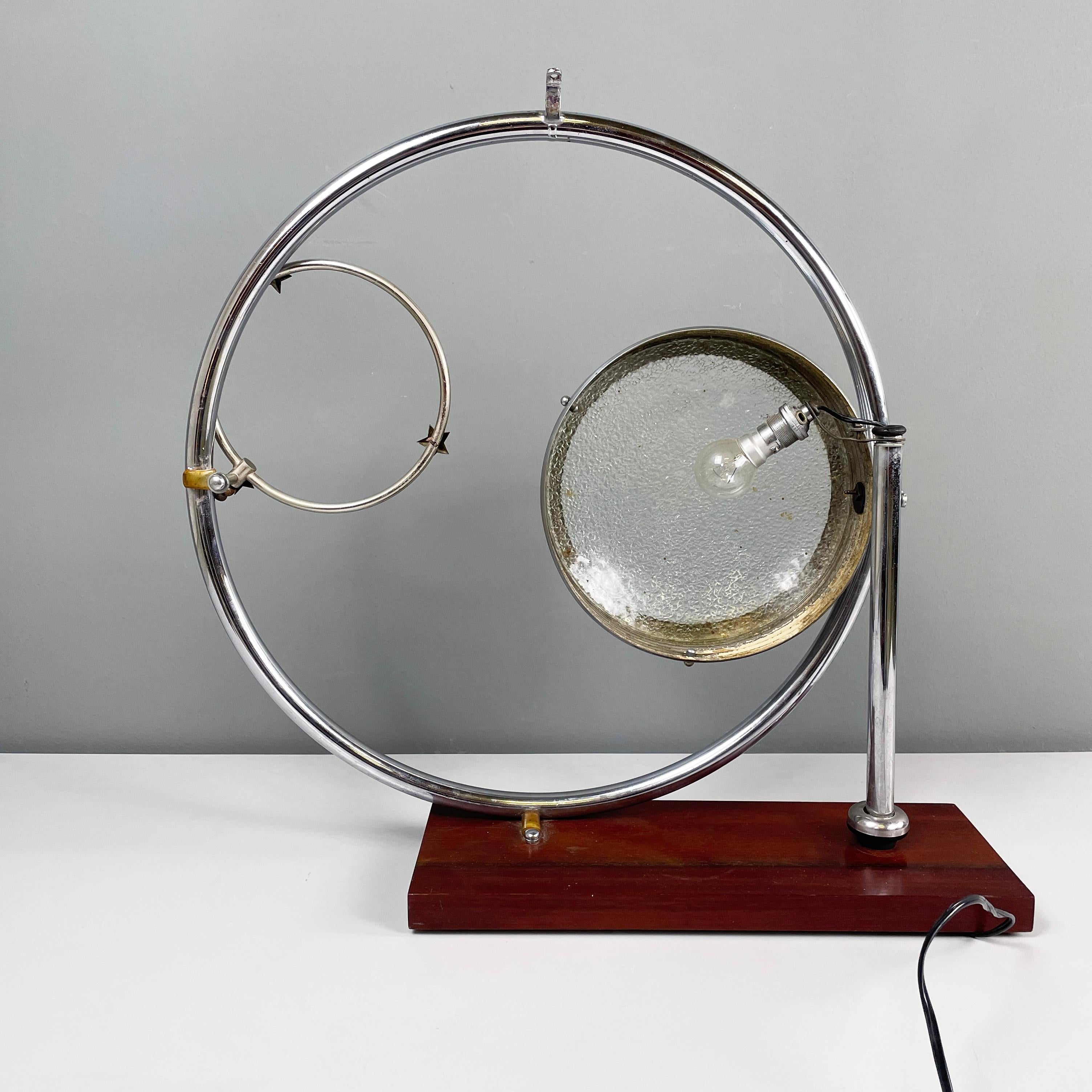 Italian modern Geometrical table lamp with crafted glass, metal and wood, 1980s For Sale 1