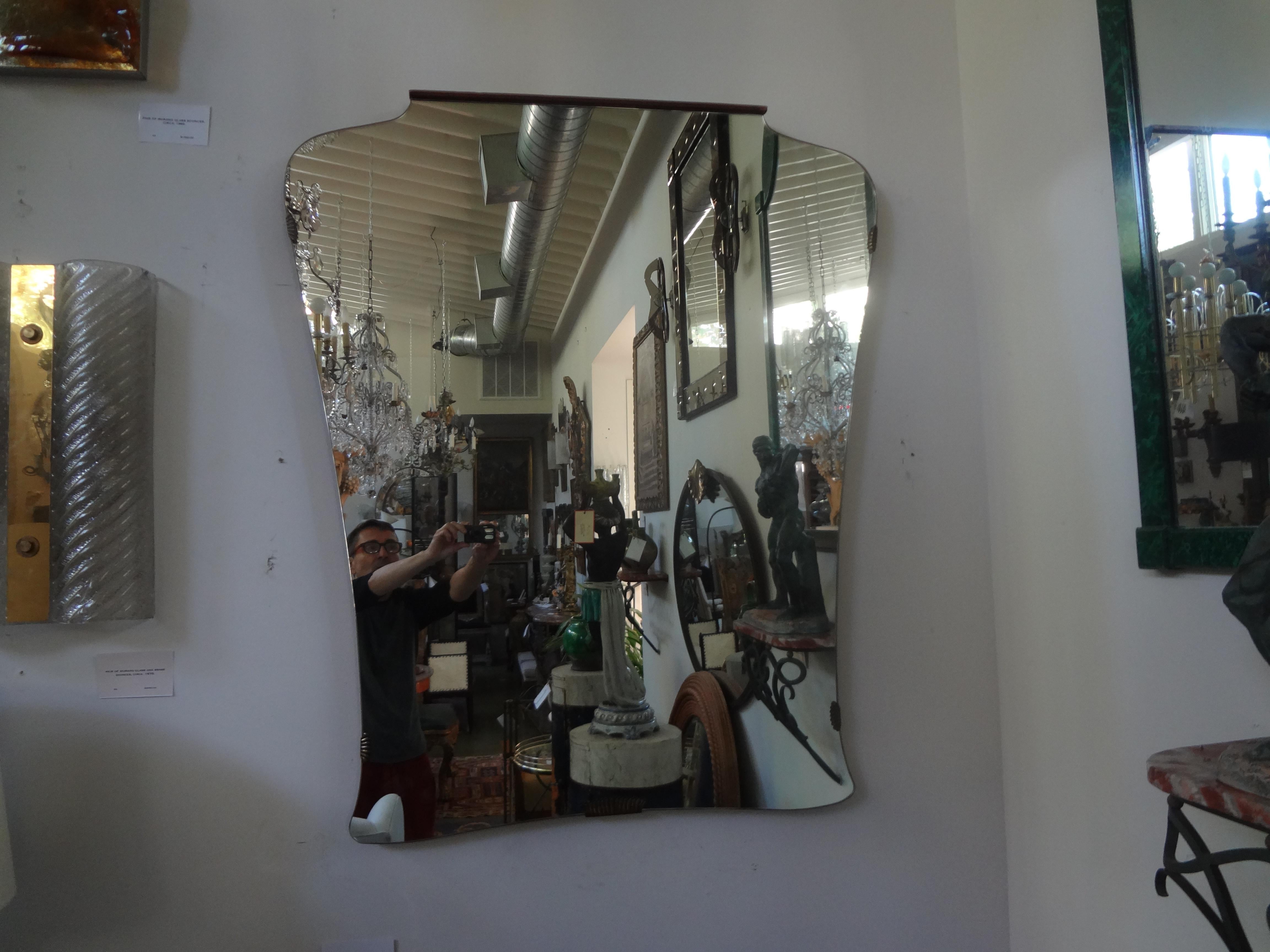Italian Modern Gio Ponti Inspired Walnut Mirror with Bronze Mounts 6