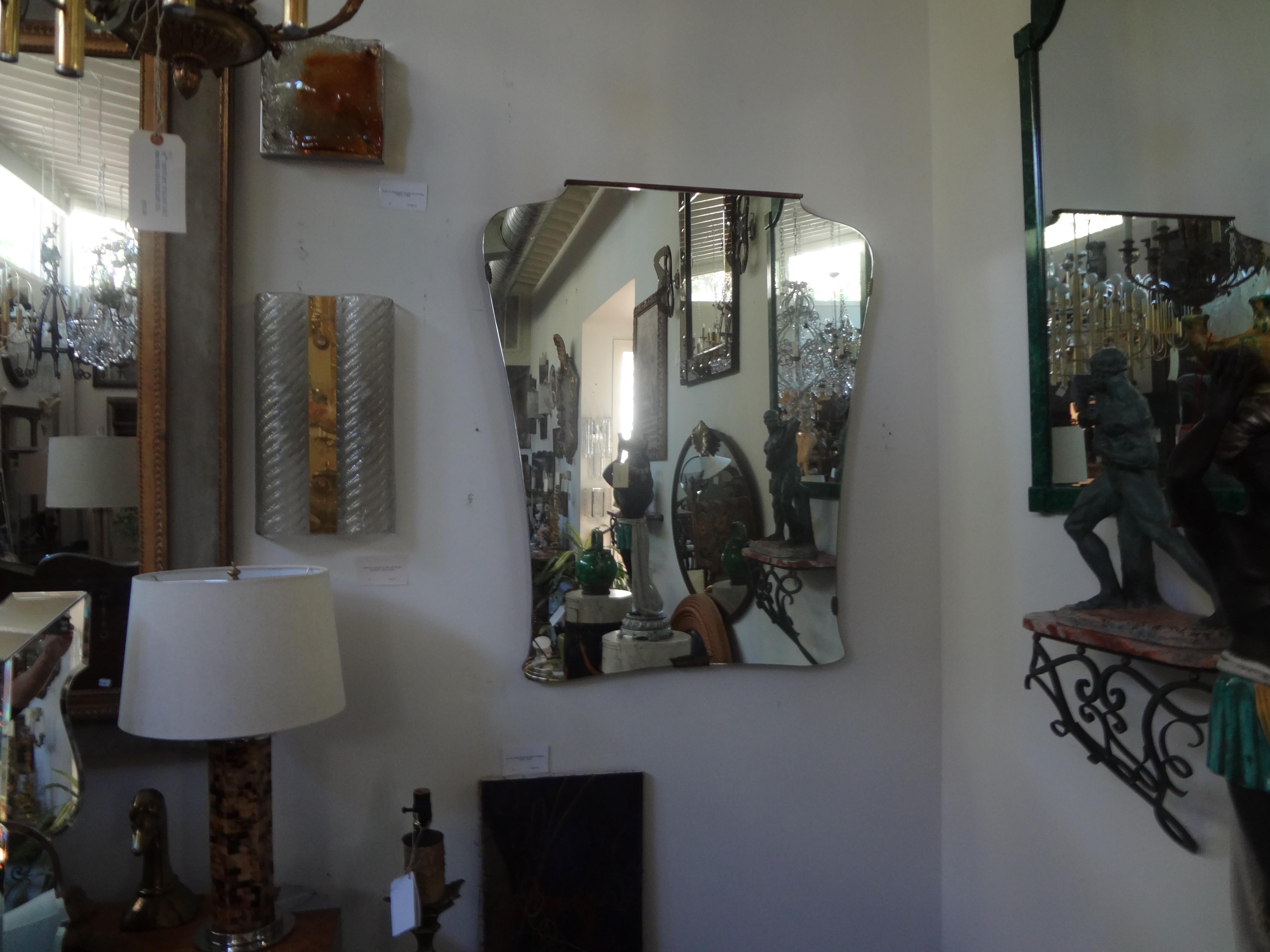 Italian Modern Gio Ponti Inspired Walnut Mirror with Bronze Mounts 3