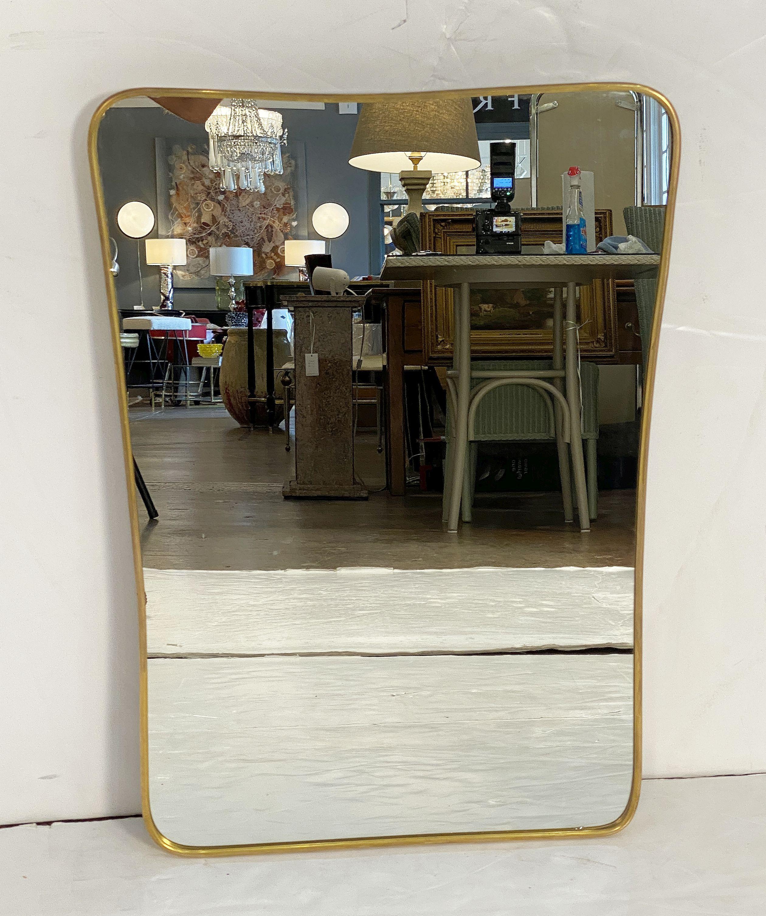 Gilt Italian Modern Gio Ponti Style Wall Mirror in Brass Frame (H 27 1/4 x W 19 3/4) For Sale