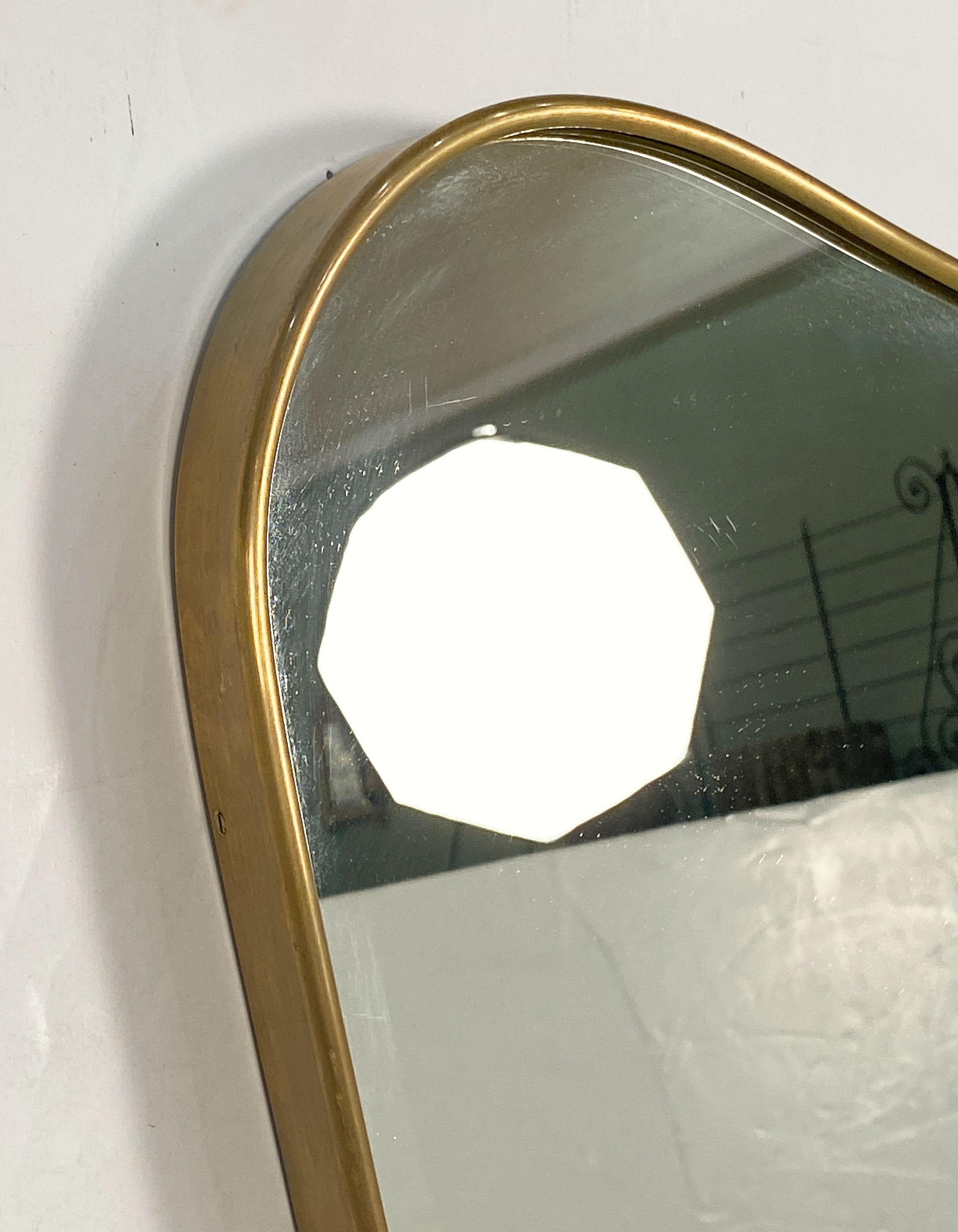 20th Century Italian Modern Gio Ponti Style Wall Mirror in Brass Frame (H 48 x W 25) For Sale