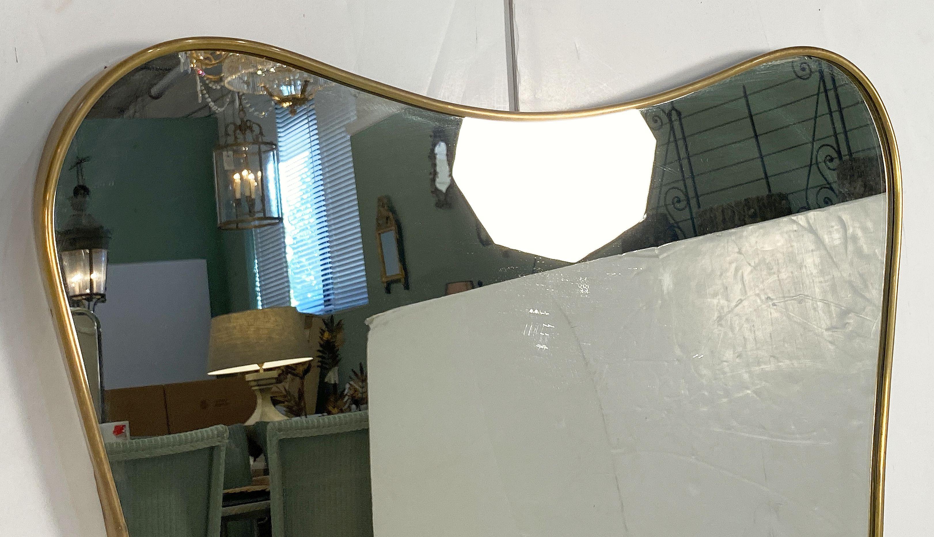 Italian Modern Gio Ponti Style Wall Mirror in Brass Frame (H 48 x W 25) For Sale 2