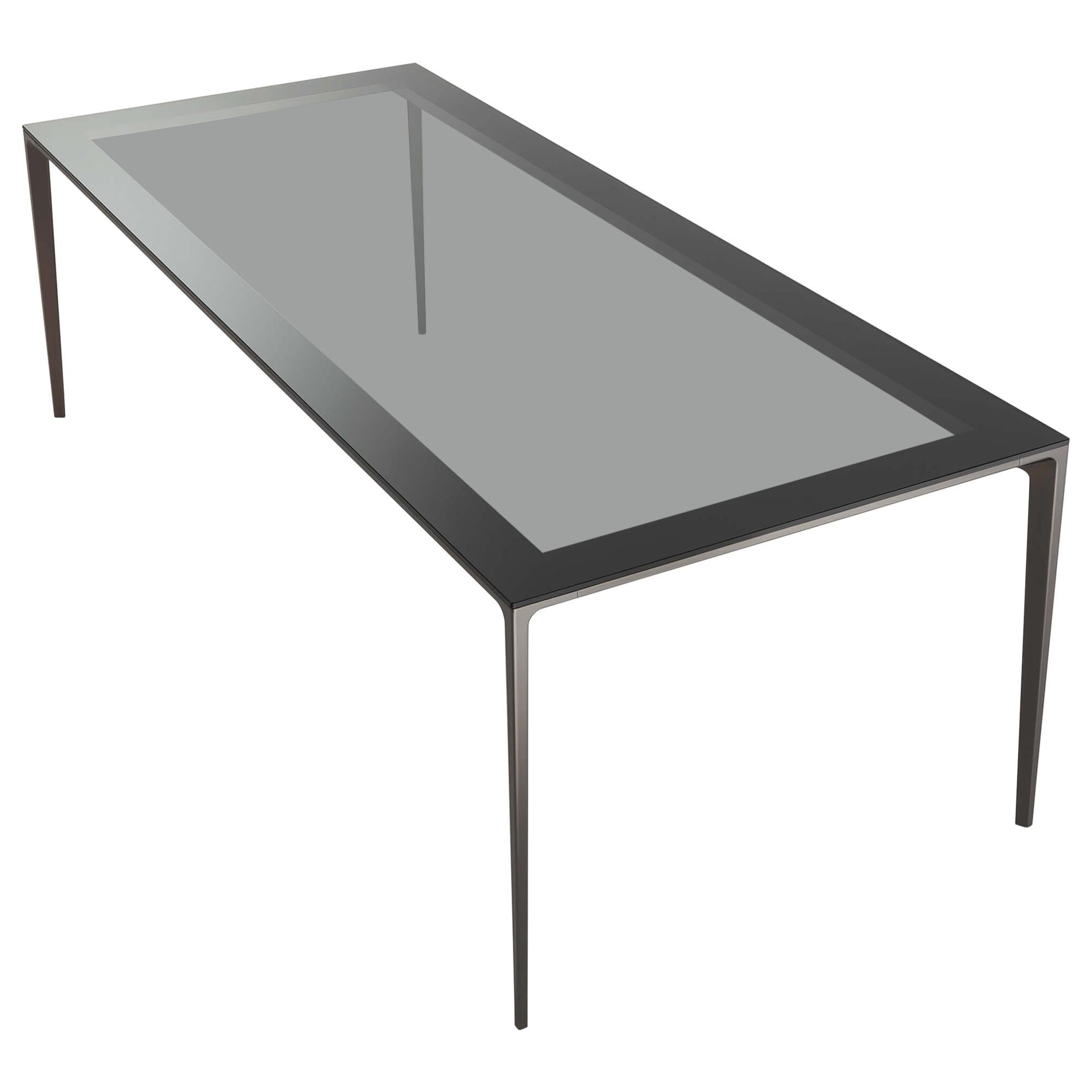 Table rectangulaire italienne moderne en verre et aluminium en vente