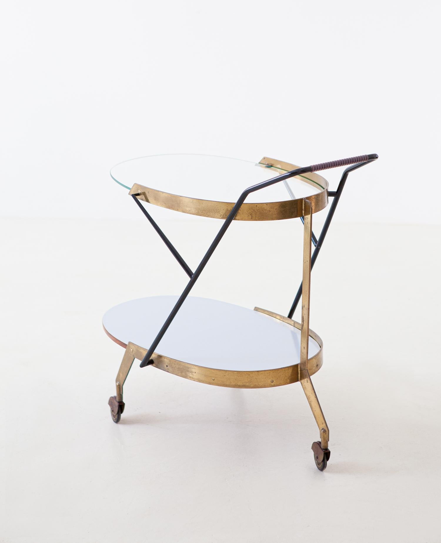 Italian Modern Glass and Brass Bar Cart, 1950s 6