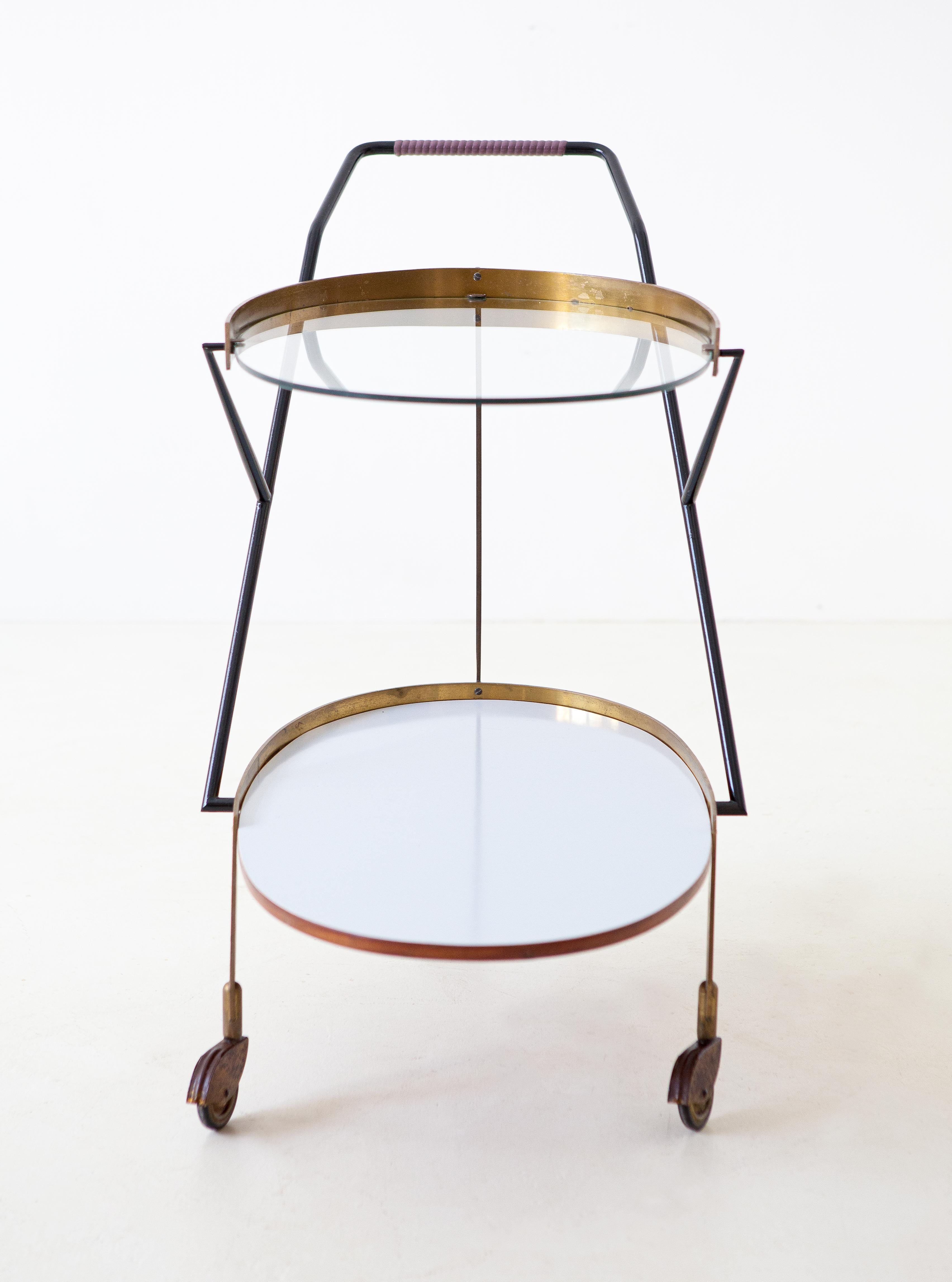 Mid-Century Modern Italian Modern Glass and Brass Bar Cart, 1950s