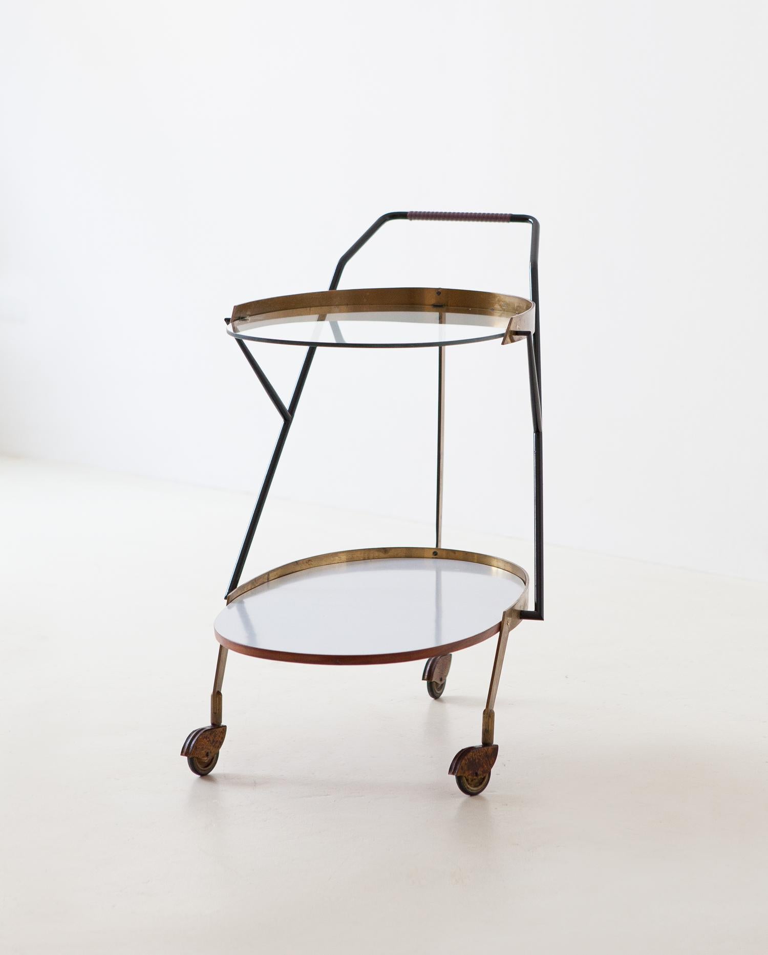 Italian Modern Glass and Brass Bar Cart, 1950s 1