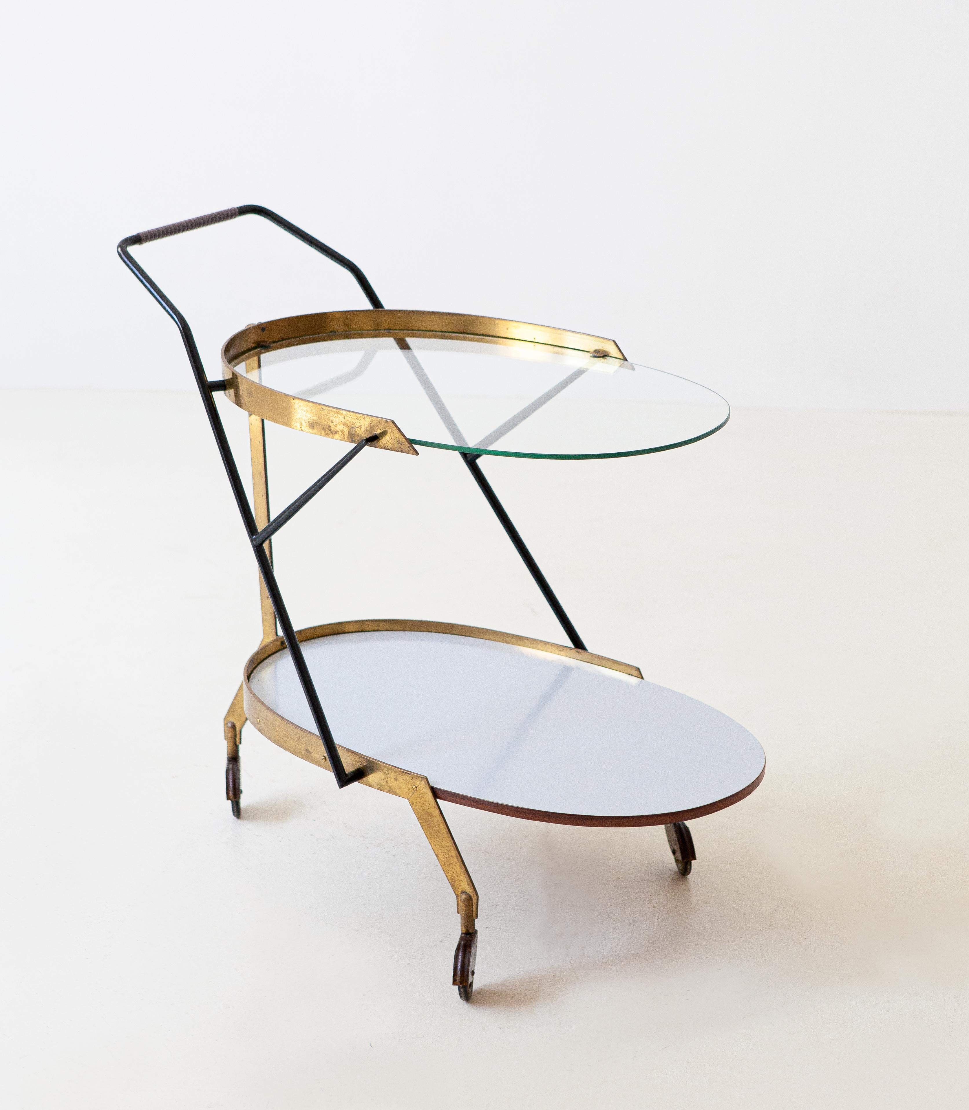 Italian Modern Glass and Brass Bar Cart, 1950s 4