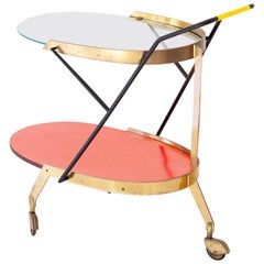 Vintage Italian Modern Glass and Brass Bar Cart, 1950s