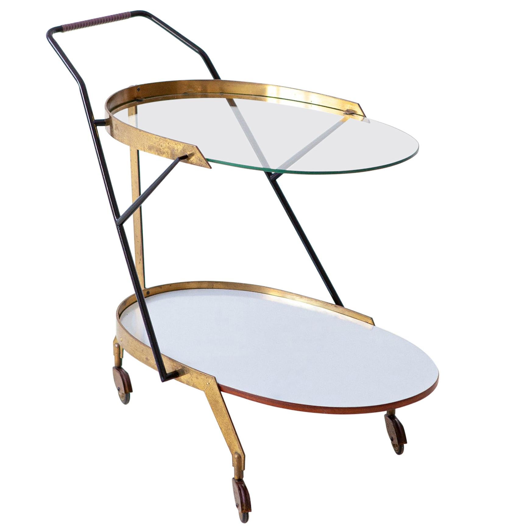 Italian Modern Glass and Brass Bar Cart, 1950s