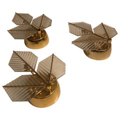 Italian Modern Glass and Brass Sconces by Zeroquattro, 1970s, Set of 3