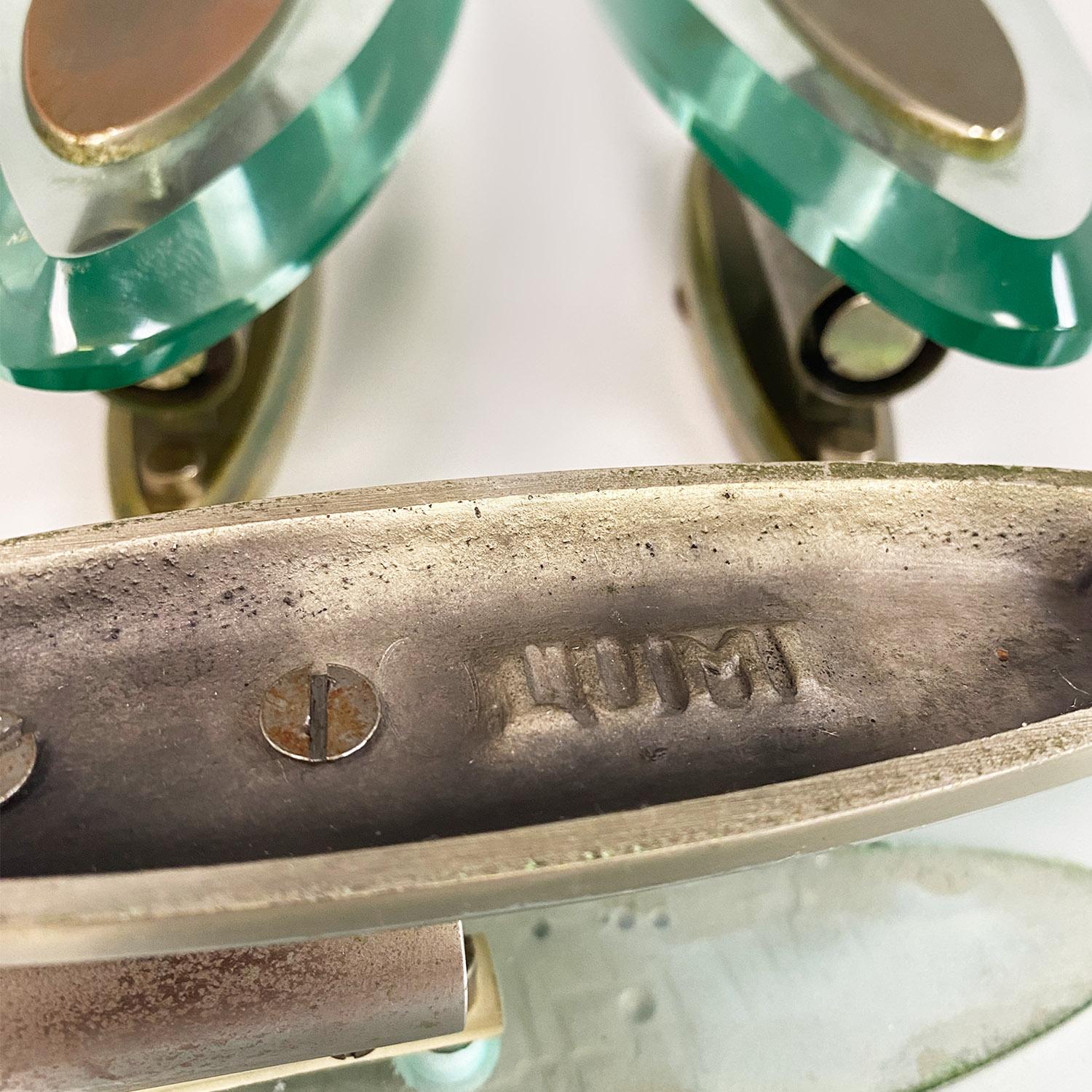 Italian modern glass and brushed steel sconces or wall lamps by Lumi Milano 1970 in vendita 5