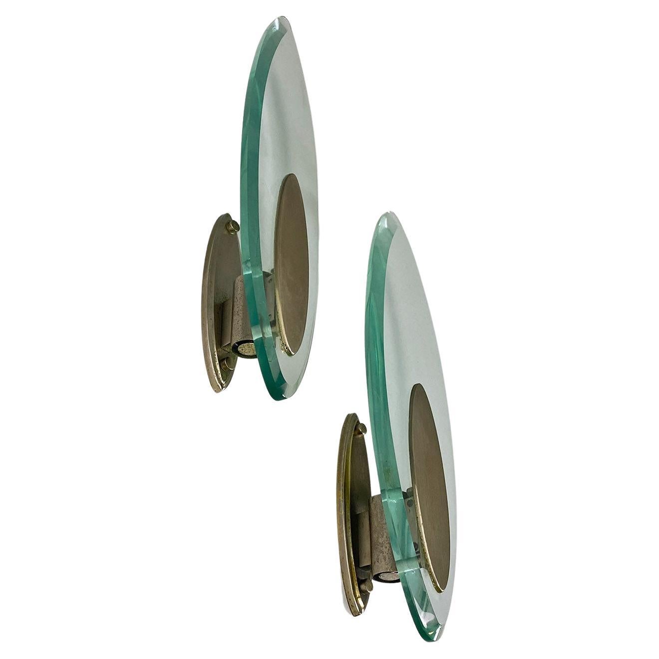 Italian modern glass and brushed steel sconces or wall lamps by Lumi Milano 1970 in vendita