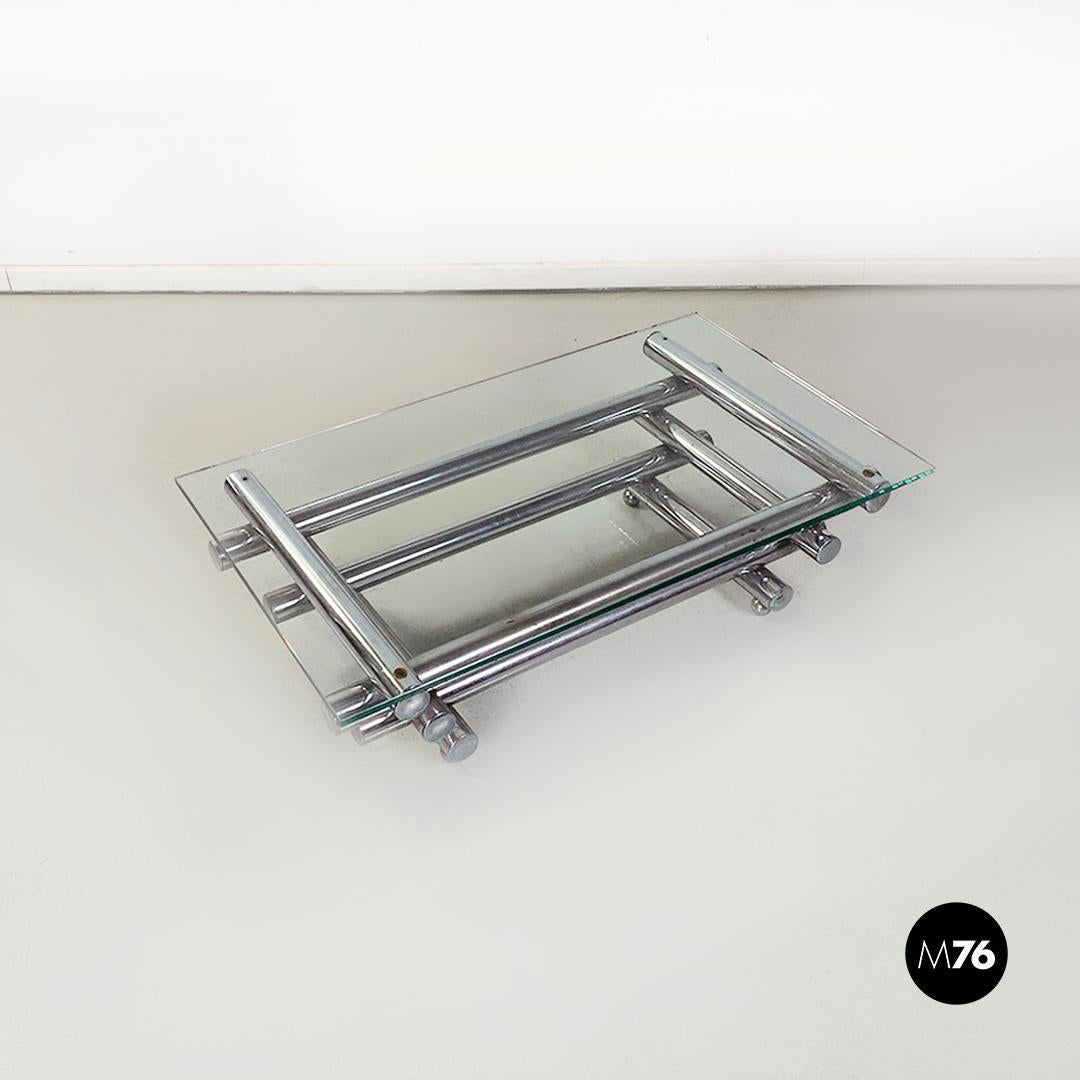 Italian Modern Glass and Chromed Steel Coffee Table, 1970s In Good Condition For Sale In MIlano, IT