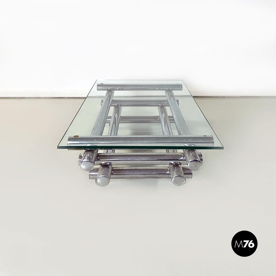 Late 20th Century Italian Modern Glass and Chromed Steel Coffee Table, 1970s For Sale