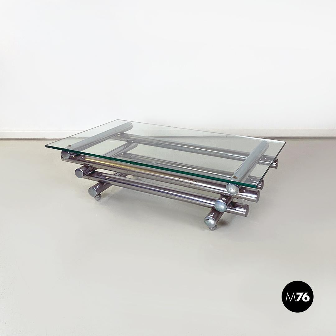 Italian Modern Glass and Chromed Steel Coffee Table, 1970s For Sale 1