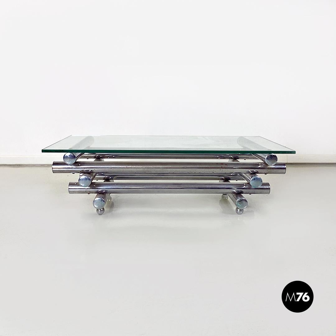 Acier Table basse italienne moderne en verre et acier chromé, années 1970 en vente
