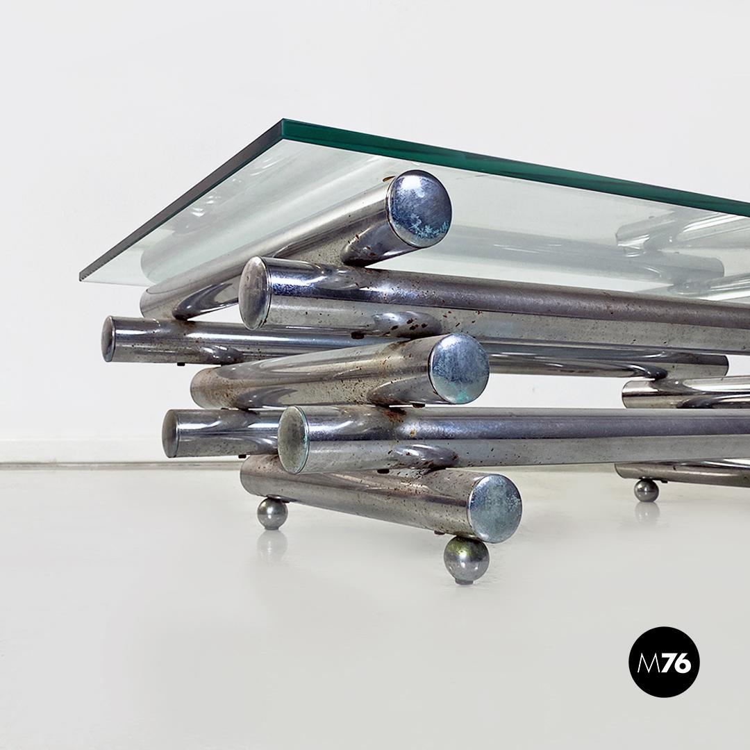 Italian Modern Glass and Chromed Steel Coffee Table, 1970s For Sale 4