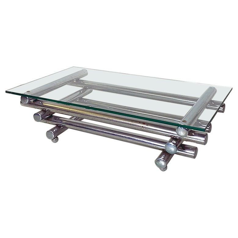 Italian Modern Glass and Chromed Steel Coffee Table, 1970s